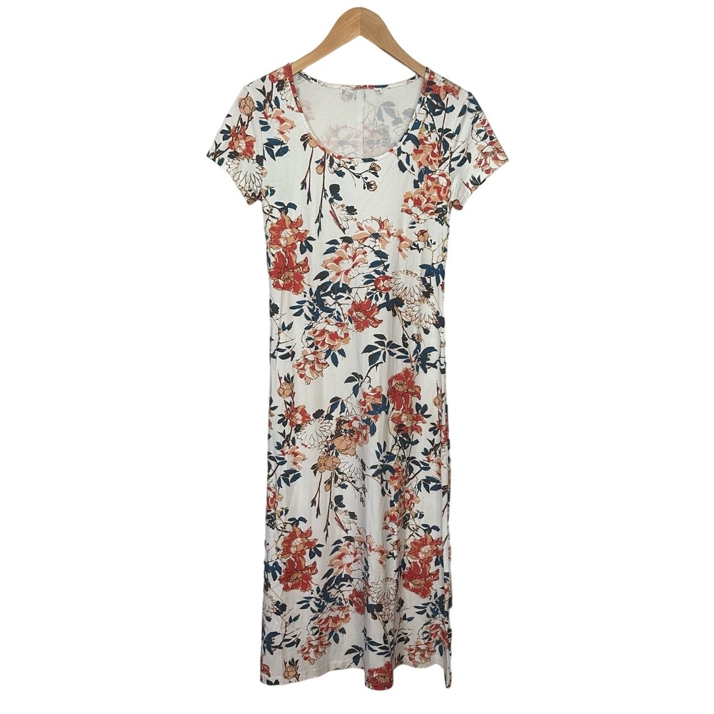 Peruvian‎ Connection Maxi Dress Women's Size XS Ivory Floral Pima Modal Stretch